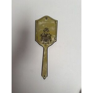 Vintage 1920s Art Deco Yellow Celluloid Hand Mirror with Floral Basket Design